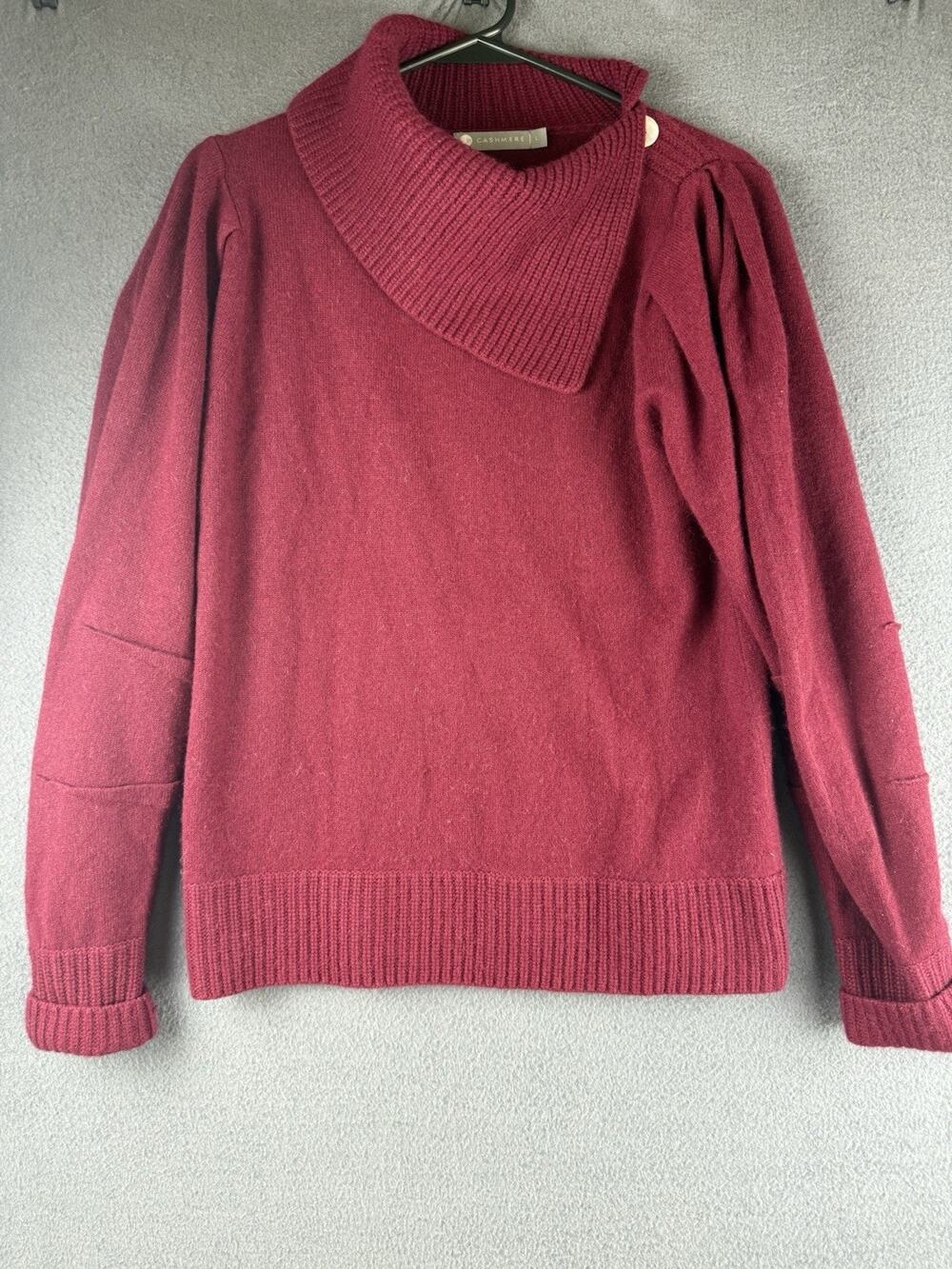 InCashmere Womens Maroon Long Sleeve Button Neck Knitted Pullover Sweater Size L